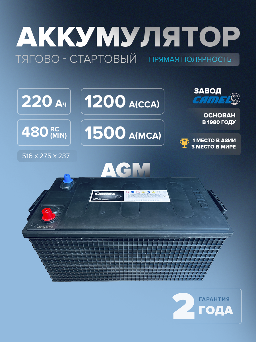 Аккумулятор CAMEL 6-QFD-220 220 Ач (AGM)